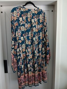 Suzanne Betro Teal Floral Mini Dress with Pink Border